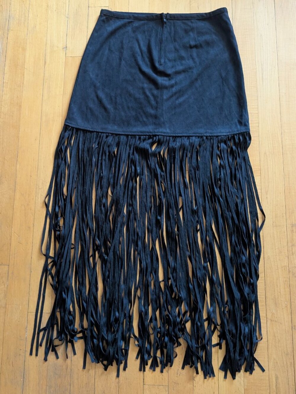 Faux Suede Black Fringe Maxi Skirt - Picture 3 of 7